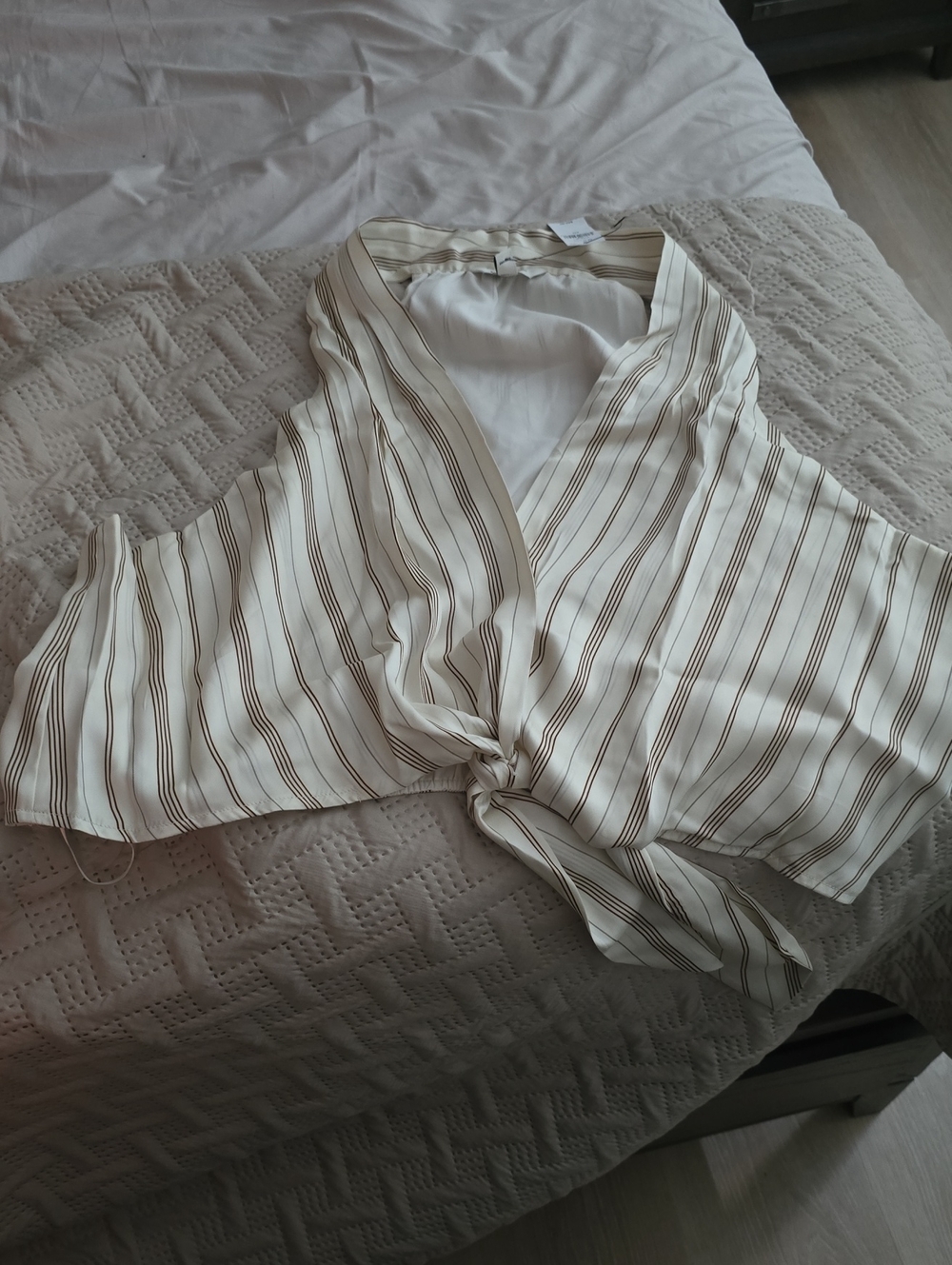 Women's Cream Striped Tie-Front Sleep Top